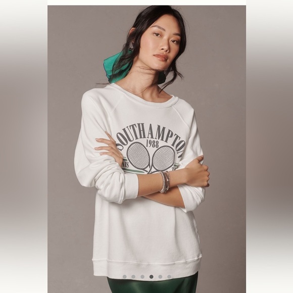 Anthropologie Southampton Tennis Graphic White Sweater - Picture 6 of 9